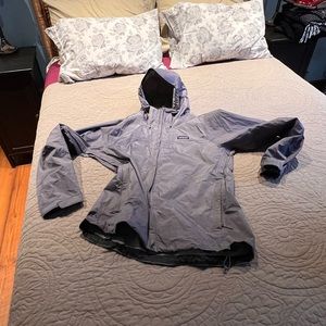 Patagonia rain coat.  Lavender and grey.